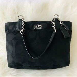 Coach Fabric Shoulder Bag Black w/ Chain Straps